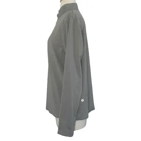 LULULEMON Swiftly Relaxed Half Zip Long Sleeve Top Size 12 Gull Grey/White - Picture 10 of 12